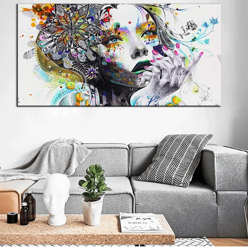 

NEW Print Modern wall art girl with flowers oil painting Prints Painting on canvas No frame wall Pictures Decor For Living Room
