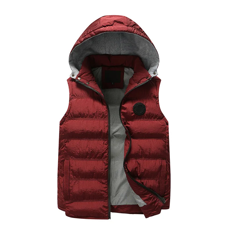 Autumn Winter Men Thick Warm Vest Sleeveless Jackets Casual Slim Fit Fashion Solid Male Padded Waistcoat Jackets Plus Size CYL53 - Цвет: Red Vest