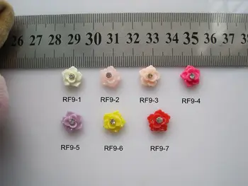 

RF9 200pcs/bag Glitter Double Layer Resin Flower with Rhinestone Nail Art Decoration Nail DIY Accessory