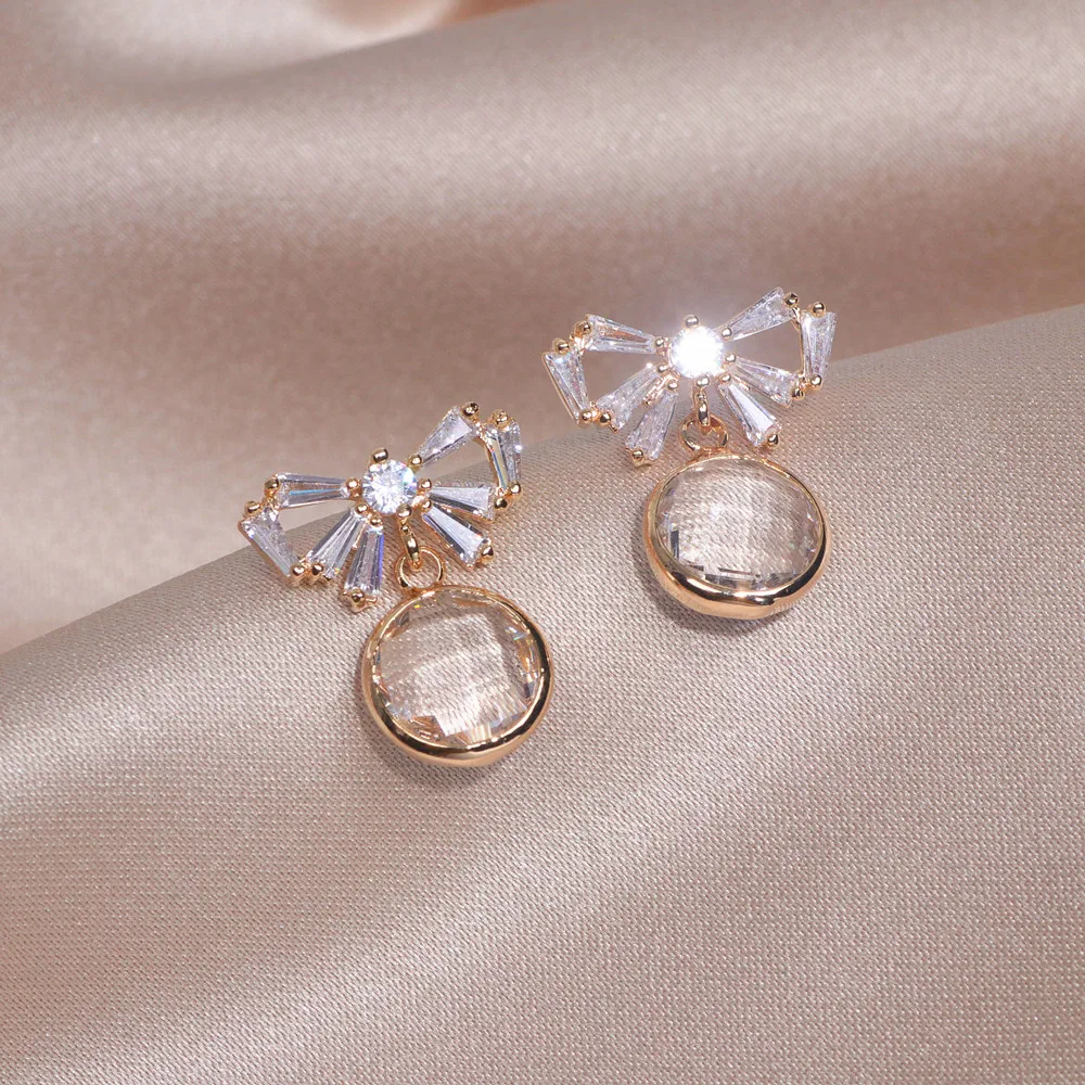 

New Design Trendy Zircon Earrings For Women Girls Cute Sweet Crystal Bow Earrings Female Wedding Jewelry Bijoux Christmas Gifts