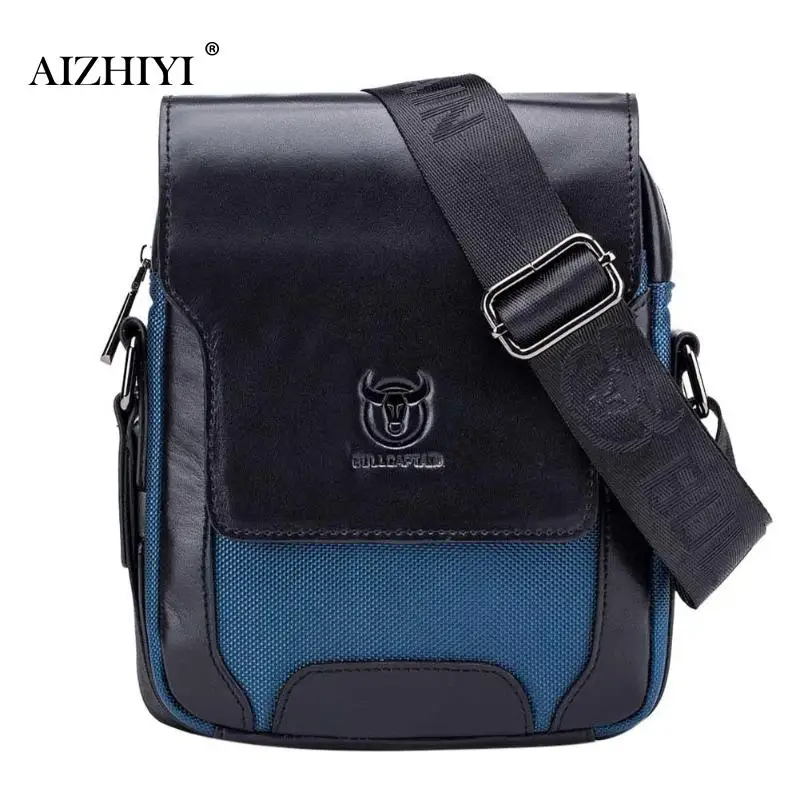 Brand Genuine Leather men's Crossbody Bag cow leather Shoulder Vintage Messenger Handbags for Men High Quality Casual Bag - Цвет: Синий