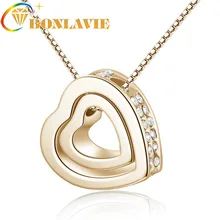 Модное корейское Золотое серебряное ожерелье с микро-циркониевой инкрустацией, ожерелье с двумя сердечками для Bff, Женские Ювелирные изделия