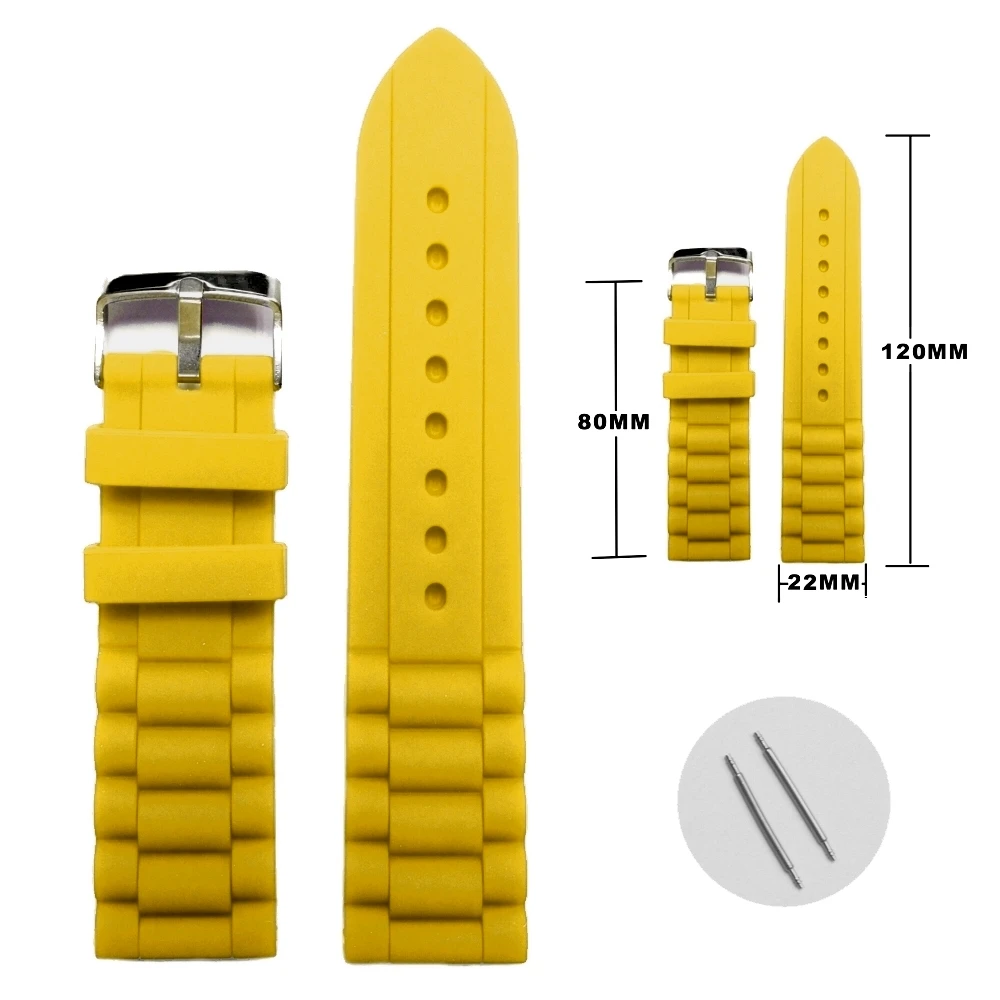 

22mm Simple Yellow Silicone Jelly Rubber Unisex Watch Band Straps WB1002O22JB