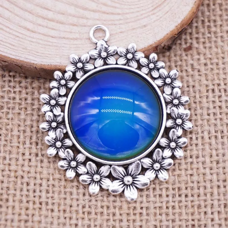 

Newest Pendant Lace Imitation Rhodium Plated Alloy Pendant Color Change Mood Necklace Pendants