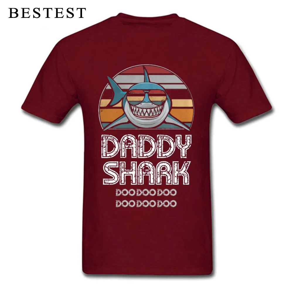 Design Top T-shirts Short Sleeve Fashionable Funky Men Summer/Autumn Tops Tees Fashionable Tops Tees O Neck All Cotton Daddy Shark Retro For Dark Print 405 maroon