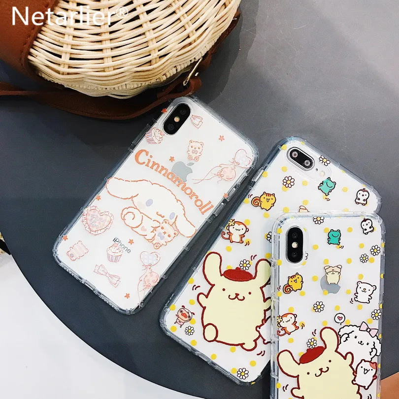 Netarlier Cartoon Case For iPhone 7 8Plus Cute Animals Cinnamoroll Dog Cake Flowers Protective Air Cushion Soft Phone Cover |