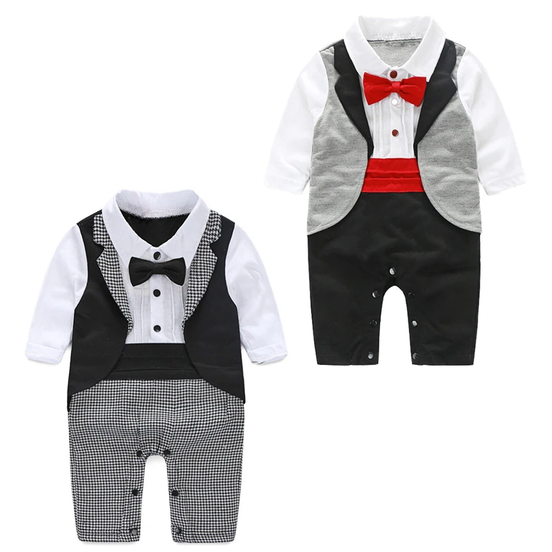 Baby Gentleman Tuxedo Rompers Bebe Menino infant Suit For Wedding