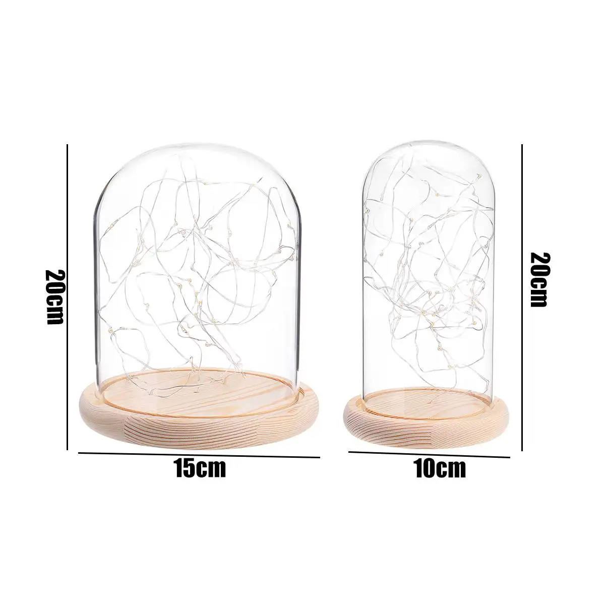 Стеклянный купольный колокольчик, витрина, деревянная основа, 20 светодиодный Сказочный светильник, домашний декор, спальня, настольный ночник, светильник для рождественского подарка