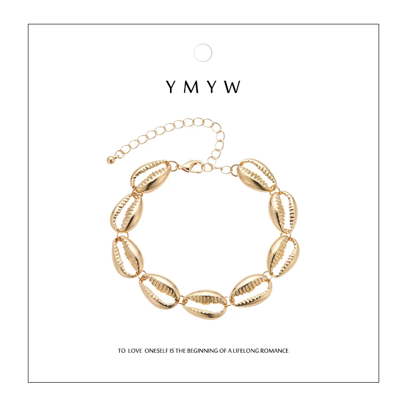 

YMYW Fashion Trendy Shell Conch Bracelets Bangle Zinc Alloy Gold Metal Handmad Bracelet Jewelry for Women