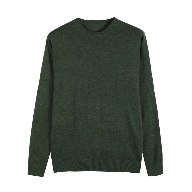 Новинка осени, Мужской Повседневный свитер, деловой стиль, круглый вырез, тонкий однотонный джемпер, пуловер, свитер, брендовая одежда - Цвет: Армейский зеленый