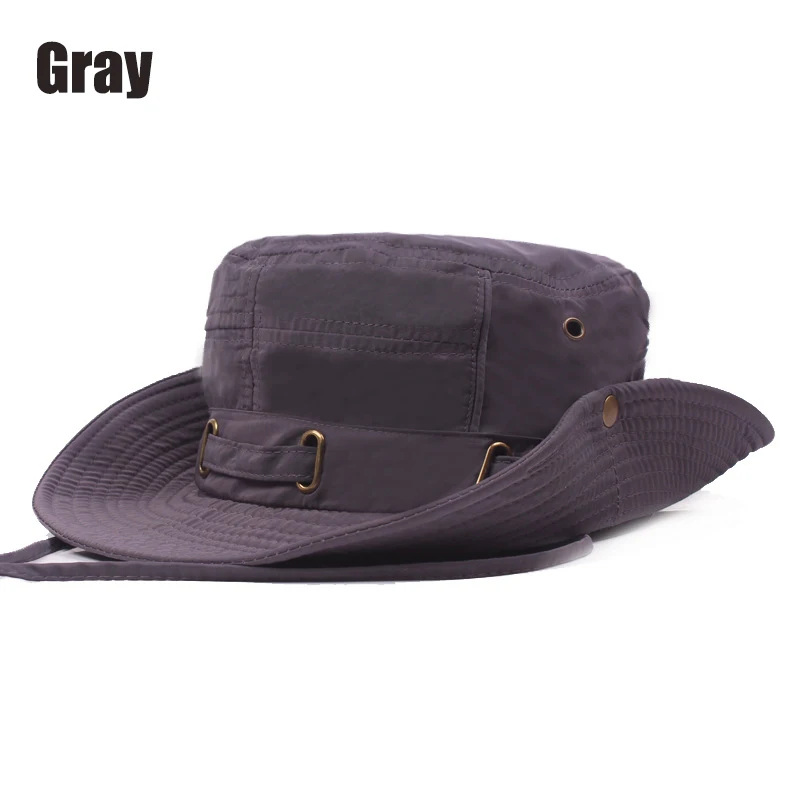 RoxCober, одноцветная Кепка, летняя, унисекс, для улицы, дышащая, ведро, шапки, ветровая веревка, фиксированная, Пляжная шапка, рыбацкие кепки, козырьки - Цвет: Gray