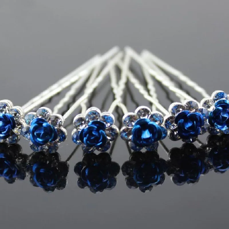 20pcs Rose Flower Crystal Wedding Party Bridal Diamante Hair Clips