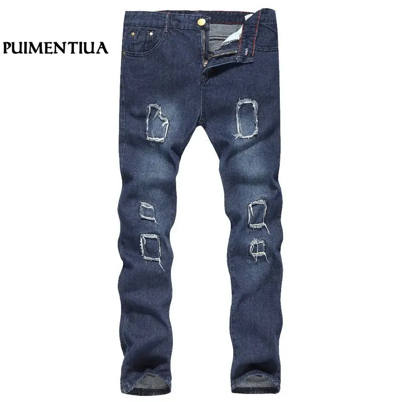 Пуй Для мужчин tiua Рваные джинсы для Для мужчин середины талии джинсы Ковбой молния брюки длинные джинсовые узкие брюки мужские vaqueros hombre