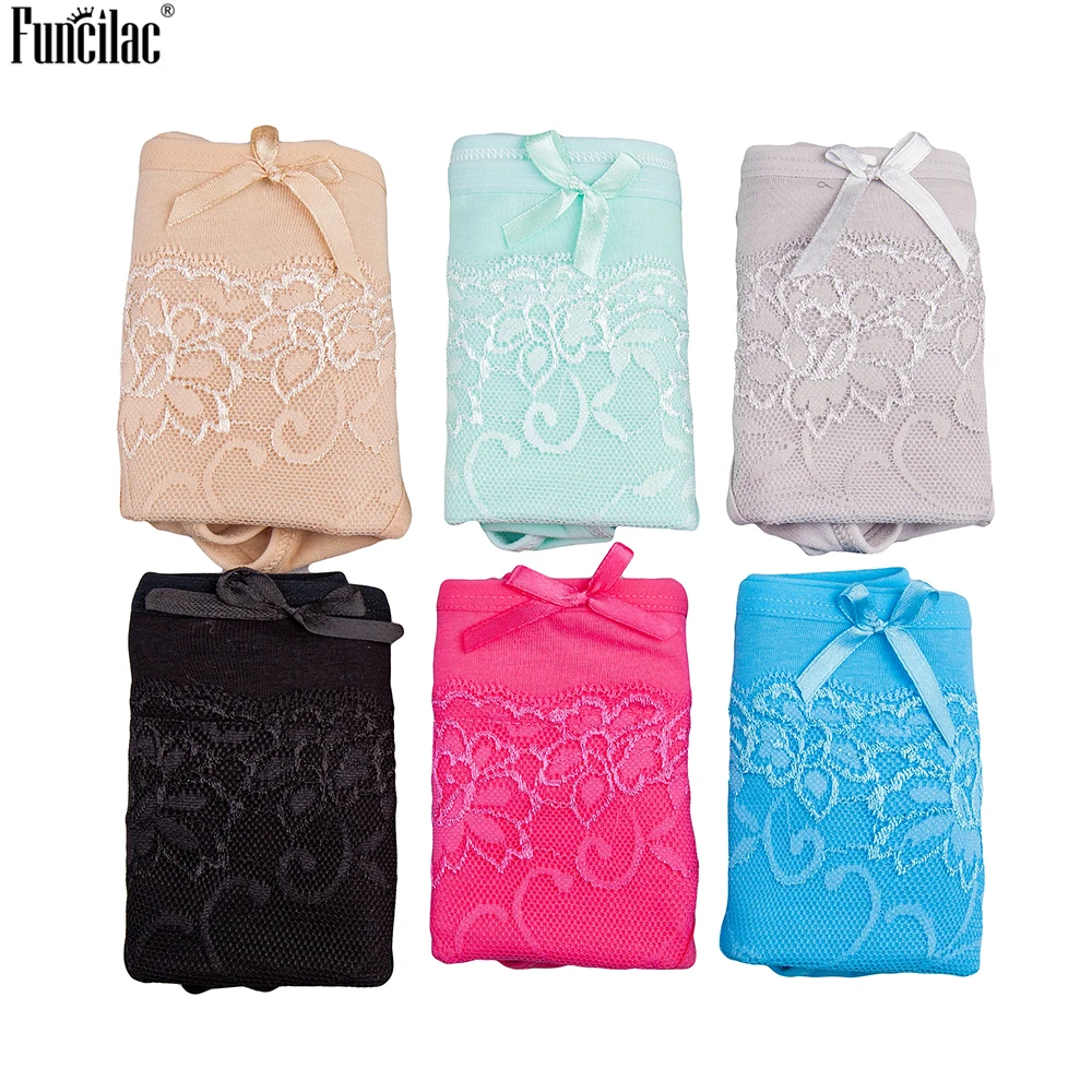 FUNCILAC Underwear Lace Floral Women G String Cotton Underpants Solid Low Rist Panties Sexy Transparent Bfifes Intimates 1 Piece