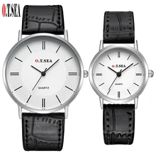 De luxe O. T. MER Marque Argent Cas En Cuir Paire montres Hommes Femmes Lovers Dames De Mode Montre À Quartz Horloge 6688-5
