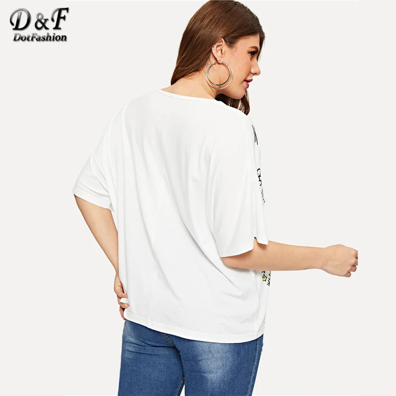 Dotfashion زائد حجم الأبيض إلكتروني و الكرتون تي شيرت مطبوع السيدات الصيف قمم للمرأة 2019 عارضة ملابس بأكمام قصيرة المحملة Dotfashion زائد حجم الأبيض إلكتروني و الكرتون تي شيرت مطبوع السيدات الصيف قمم للمرأة 2019 عارضة ملابس بأكمام قصيرة المحملة