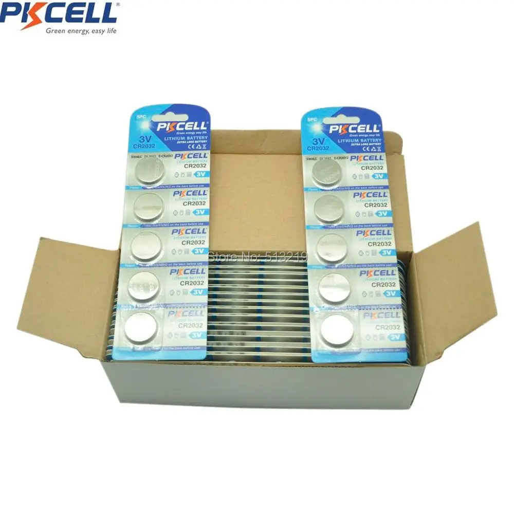 

200Pcs/40Pack PKCELL 2032 3v button cell battery CR2032 DL2032 CR DL 2032 BR2032 15004LC lithium battery Button Cell Battery
