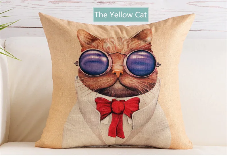 45x45 см/17,7x17,7 ''кошка лиса енот льняной хлопок домашний офис декоративный чехол для диванной подушки Автомобильная подушка для дивана наволочка - Цвет: Yellow Cat