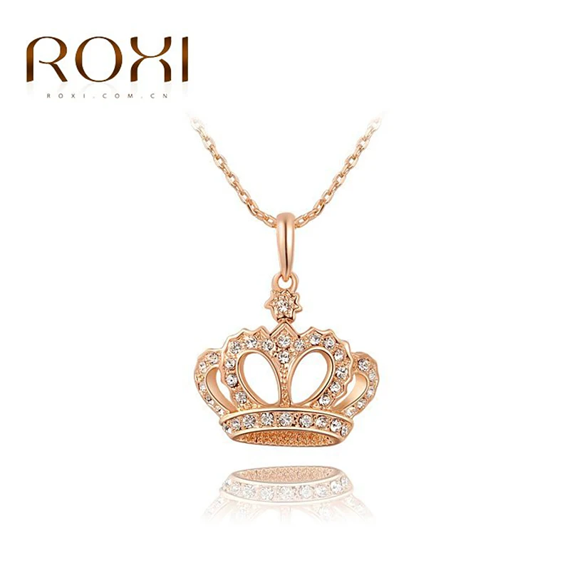 

2017 ROXI Crown Pendant Necklace Rose Gold Color Fashion Women Crystal Wedding choker necklace Jewelry for Lady Gifts bijoux