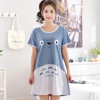 

New Cotton Nightgown Women Sweet Girl Lounge Cute Nightdress Cartoon Totoro Sleepwear Short Sleeve Casual Nightwear Sleepshirts