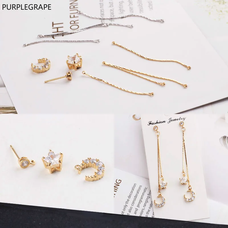 

DIY earrings pendant accessories material 18K real gold color with hanging snake bone chain flash drill geometric 2 pieces