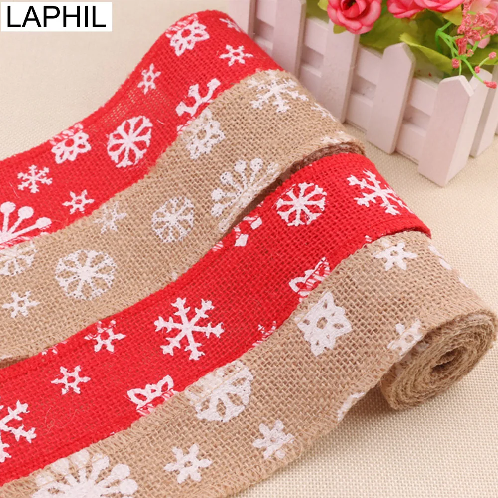 

LAPHIL 2M Snowflake Jute Ribbon Garland Christmas Tree Ornaments Nature Burlap Jute Roll Merry Christmas Decorations for Home
