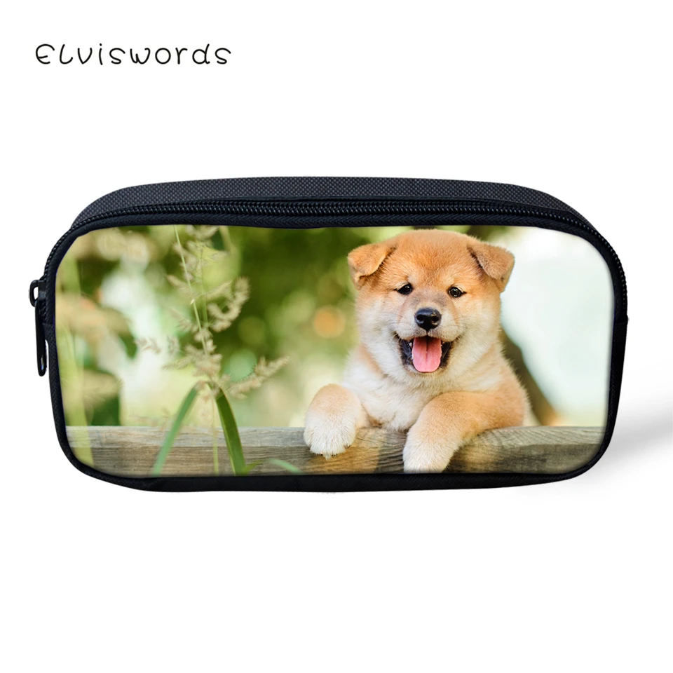 

ELVISWORDS Kawaii Kids Pencil Case Shiba Inu Dogs Pattern Students Stationery Box School Pen Bag Cute Animal Women's Beauticians