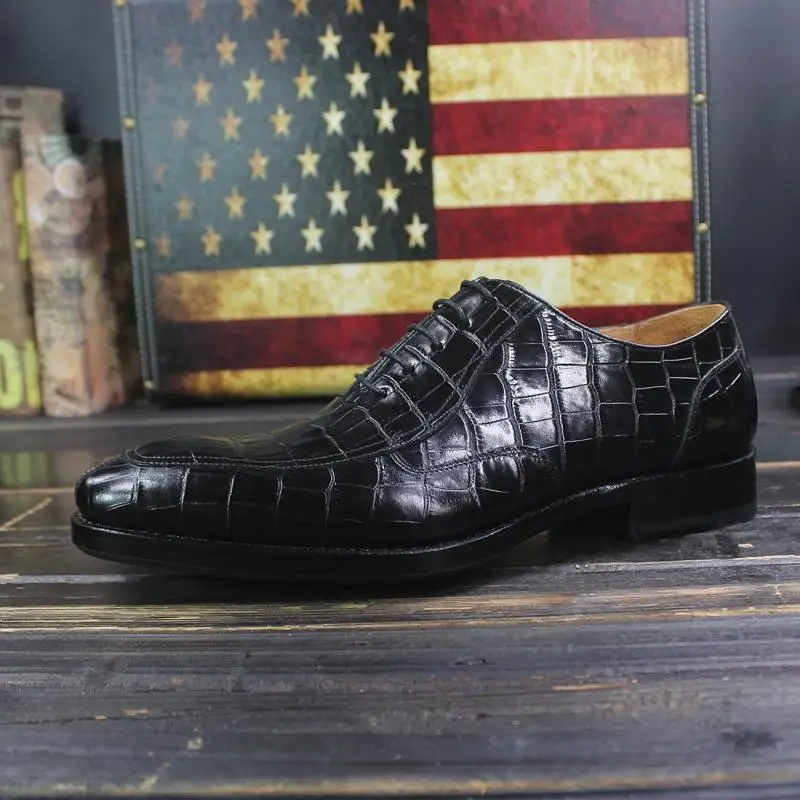 Sipriks/Брендовая обувь с принтом «крокодиловая кожа»; Черные Мужские модельные туфли с вышивкой; деловые мужские оксфорды; размер 46