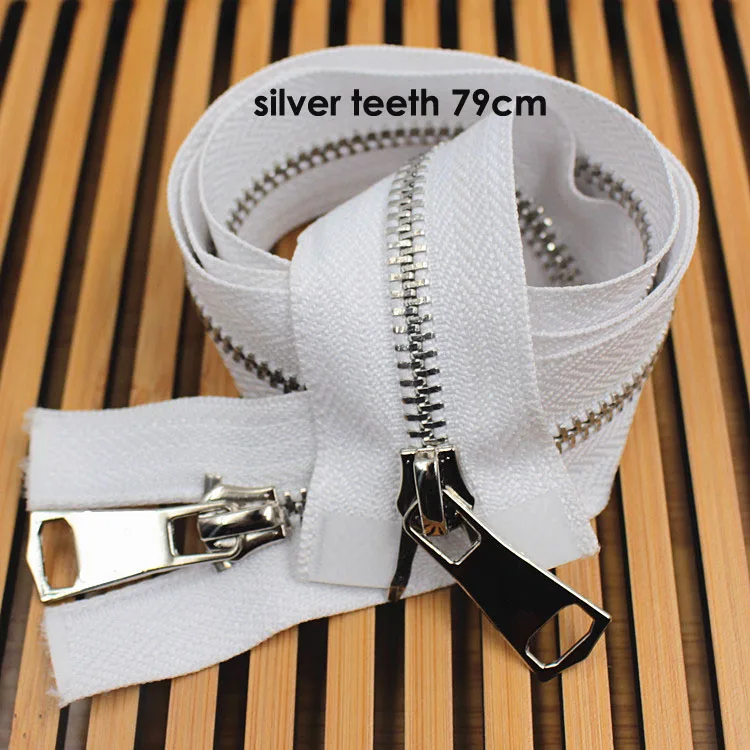 silver teeth 79cm wh 1 шт., 5#, двойной слайдер, настоящие Металлические молнии, сделай сам, пуховики, пальто, открытый конец, длинная молния, для шитья, одежда, аксессуары для портного - Цвет: silver teeth 79cm wh