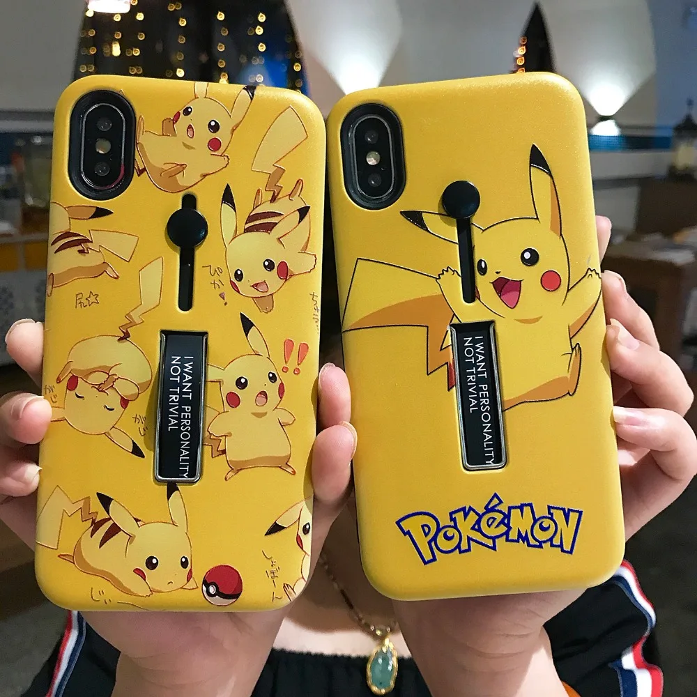 

Cartoon Pocket Monsters Pokemons Pikachus For iphone 6 6s Plus 7 7 plus 8 8Plus 10 X XR XS max Ring Grip Hide Stand Holder Cover
