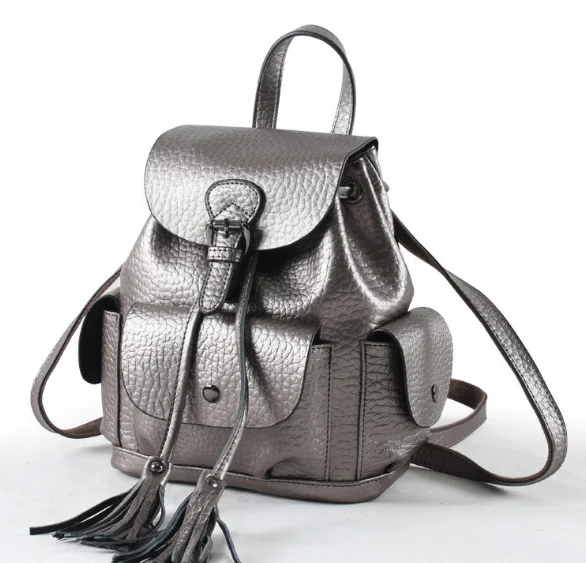 

New Vintage Travel Genuine Leather Female Backpacks Fashion Preppy Style Girl Tassel Shoulder Bag Retro Teenager Schoolbag C142
