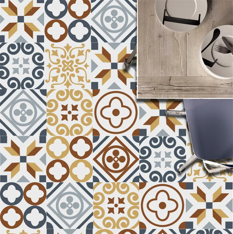 

20pc/lot 10/20cm Square Vintage 3D Imitation European Tile Stickers Retro PVC Floorsticker Waterproof Anti-Skid Wall Stickers