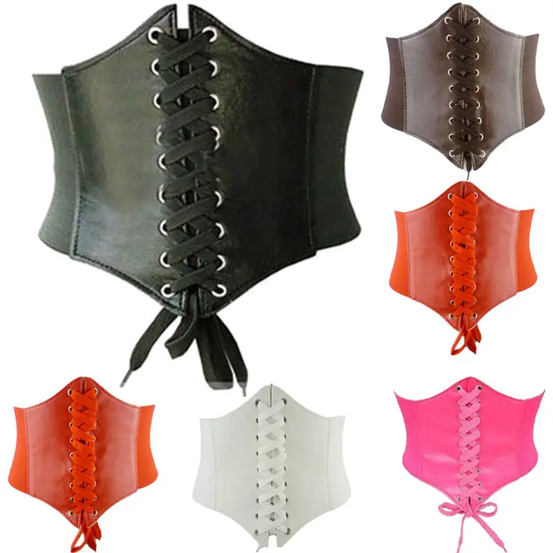

Hot Women's ultra Plus wide belt Faux Leather Elastic corset Belt Front Tie up Waist belt Girl Clothes Decoration