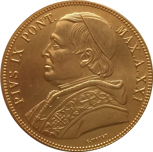 

24 - K gold plated 1866 Italian states 100 Lire - Pius IX coins copy