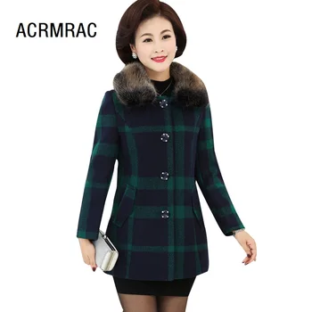 

Woman jacket Slim Hairy Fur collar Spring and Autumn Coats Plaid Turn-down Collar jacket Woman