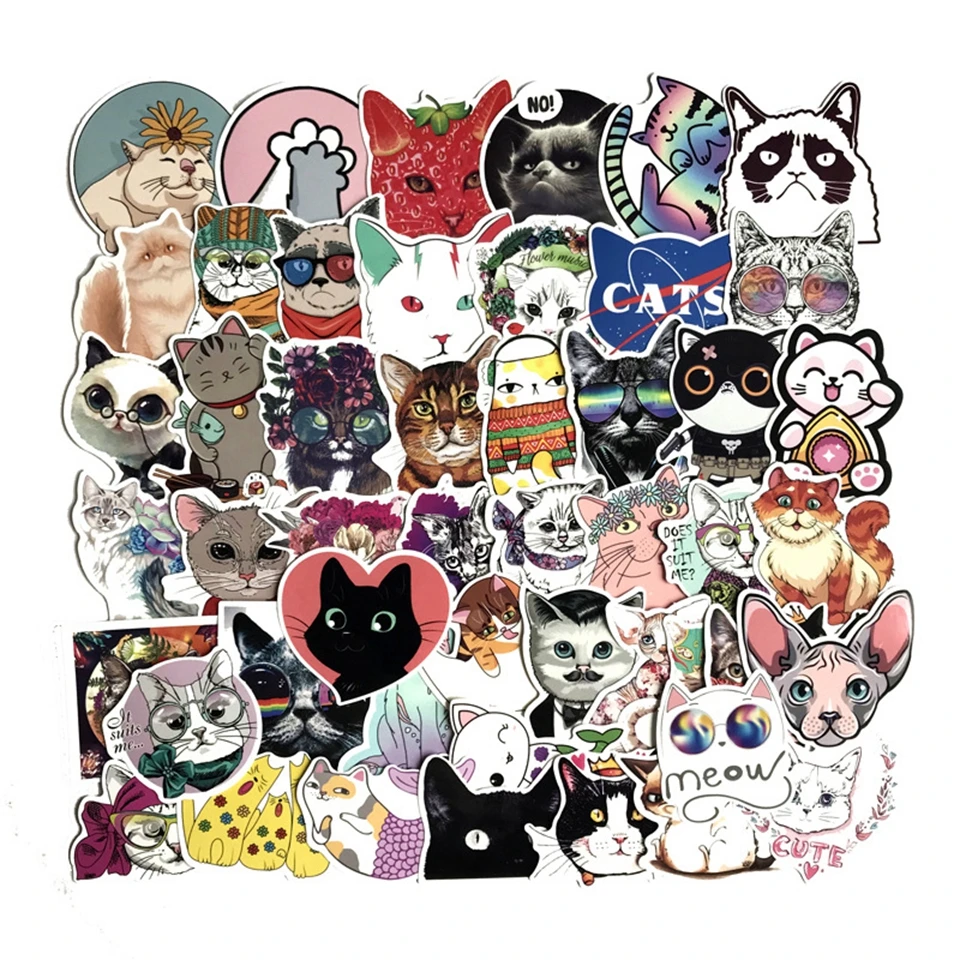 50Pcs/lot Animal Pet Stickers Kawaii Cat Stickers Kids Toys Luggage Laptop Waterproof Motorcycle Skateboard Graffiti Sticker Toy