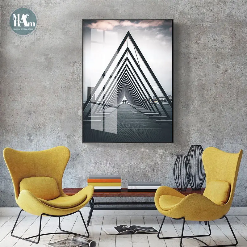 

Nordic Abstract geometric Building wall art Canvas Posters Painting Prints Landscape Pictures for Living Room Morden Home Decor