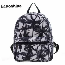 Mejor precio Nueva Moda Mujeres Negro Coconut Tree Impresión de la Lona Del Bolso de Hombro de Impresión Bolsa Mochila Escolar mochila femenina