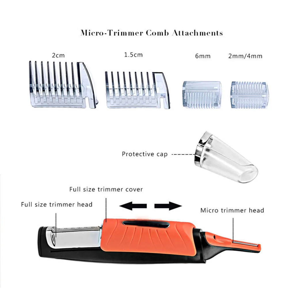 Светодиодный, многофункциональный, с двойной головкой, бритва для волос в носу, электрический триммер для мужчин, машинка для удаления волос, стрижка с 4 гребнями, триммер