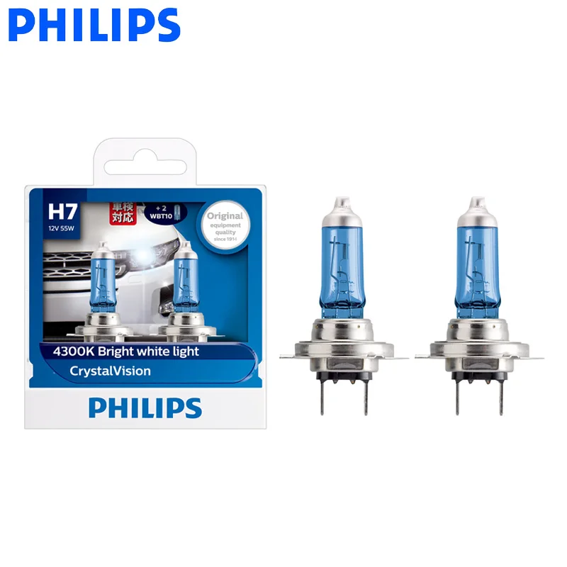 

Philips H7 12V 55W Crystal Vision 4300K Bright White Light Halogen Lamps Car Headlight Stylish Look UV Resistant 12972CVSM, Pair