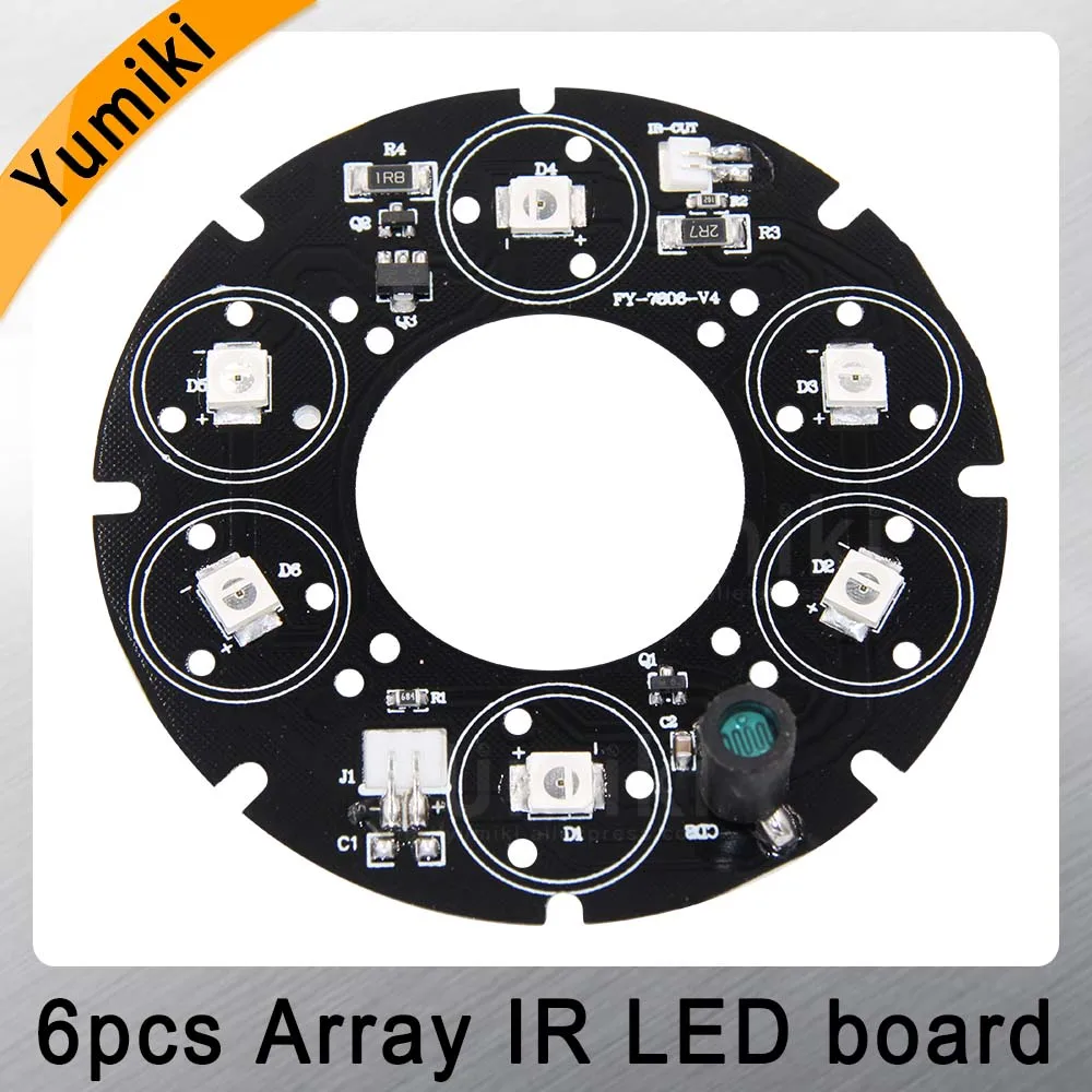 Yumiki 6 шт. Массив светодиодный IR 20-50 метров DC12V Размер 90 печатная плата 76x34 мм инфракрасное ночное видение для камеры видеонаблюдения(диатметр: 76 мм
