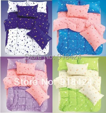 

Free shipping!4PCS/SET MOON and STAR Reactive Double Printing Soft Polyester Cotton Velvet King Queen size bedding set.