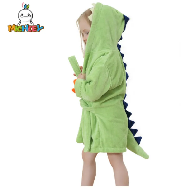 MICHLEY Детские Банные халаты очаровательны для маленьких девочек Roupao с капюшоном Детская Полотенца милый динозавр халаты пляжные купальники пижамы для мальчиков - Цвет: green