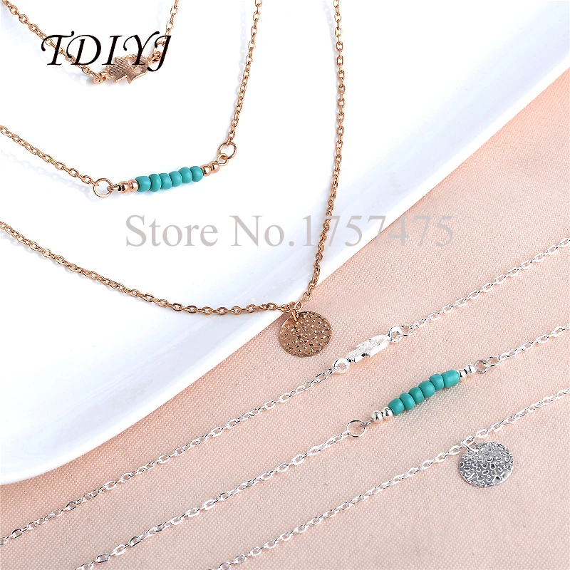 

TDIYJ Fashion Mixed Gold and Silver Plated Multi Layer Necklace Beads Pendant Necklace as European Women Gifts 2Pcs