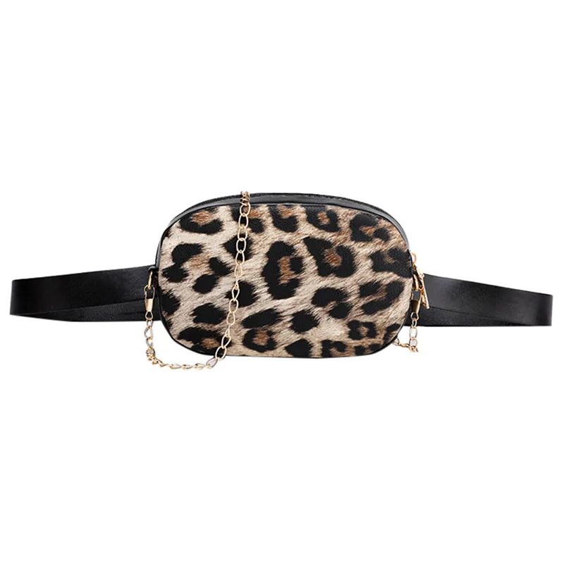 

Fashion ladies leopard zipper shoulder bag Women Waist Belt Bag Crossbody Chest Bags Chain Messenger Chest Bags PU Leather bag