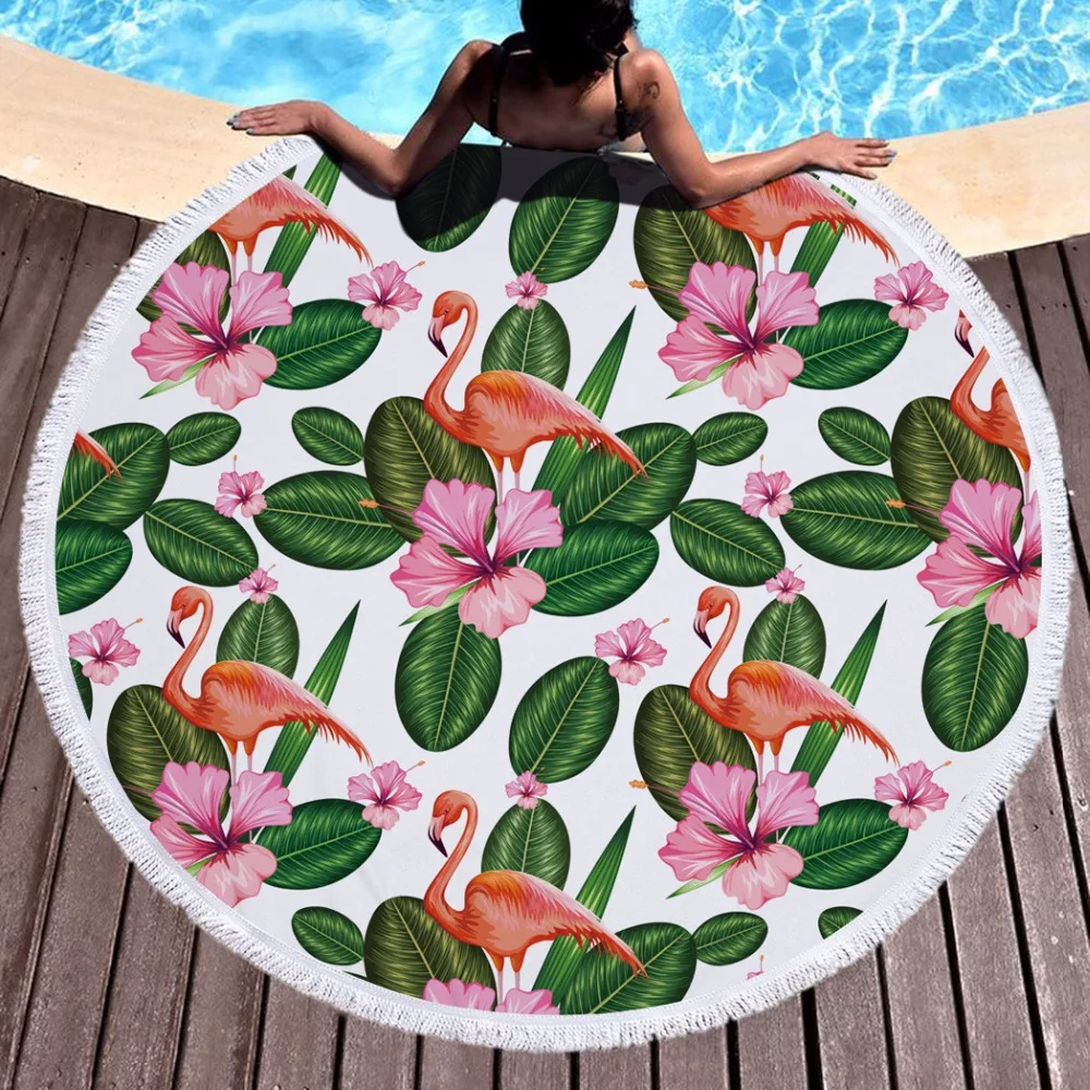 

Flower pattern ultra fine fiber printed circular tassel towel summer sunshine beach towel Winter shawl mat 150x150cm