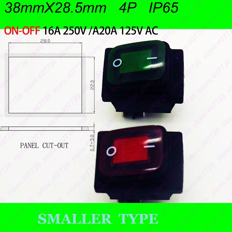 

1PC KCD4-4P Waterproof Latching Rocker Switch Panel Hole 22mm x 28mm Smaller Type ON-OFF Car Dash Power Switch With 220V light