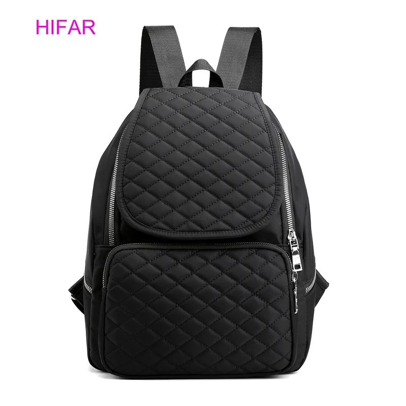

HIFAR 2019 Fashion Black nylon Backpack Female Plaid Backpacks for Adolescent Girls Bags Women Spliced Casual Black School Bag