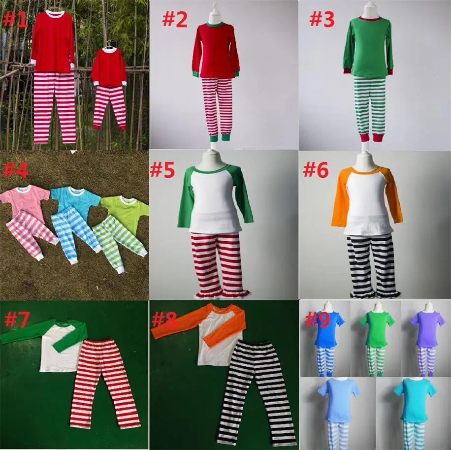 Wholesale Family Pajamas Knit Cotton Fabric Striped Pajamas Suit Children Winter Clothes Xmas