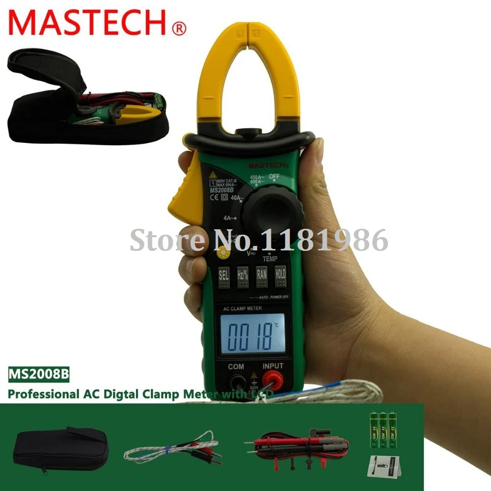 MASTECH MS2008B 3999 отсчетов 600A Профессиональные Цифровые токоизмерительные клещи переменного тока/AC Вольт тока рез Кепки темп частота токовые клещи